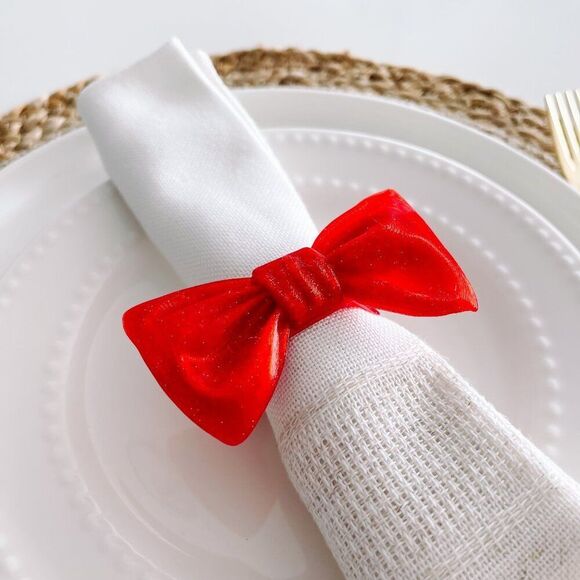Stylish Bow Napkin Rings – Red Glitter - Handmade - Wedding Party Event Planner - Picture 6 of 13